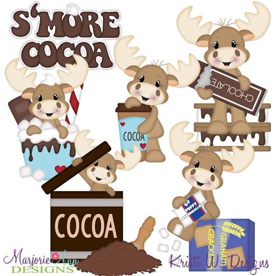 Happy Moose S'more Cocoa SVG Cutting Files Includes Clipart - Click Image to Close